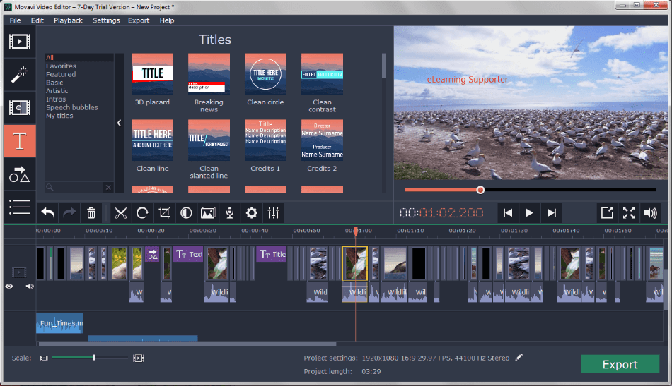 Movavi Video Editing Interface