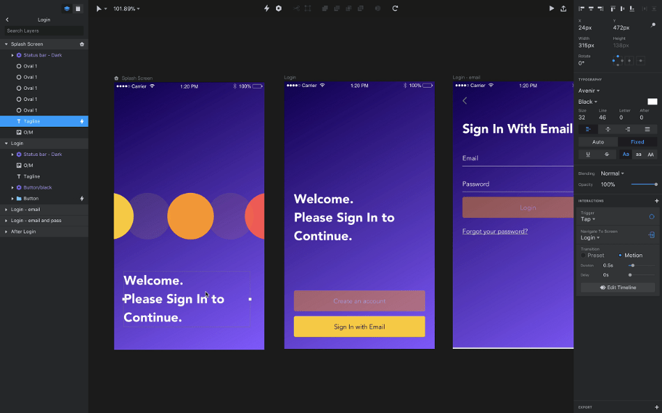 InVision - designing - the - signup form