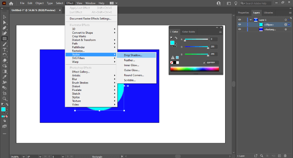 Adobe Illustrator Drop Shadow Menu