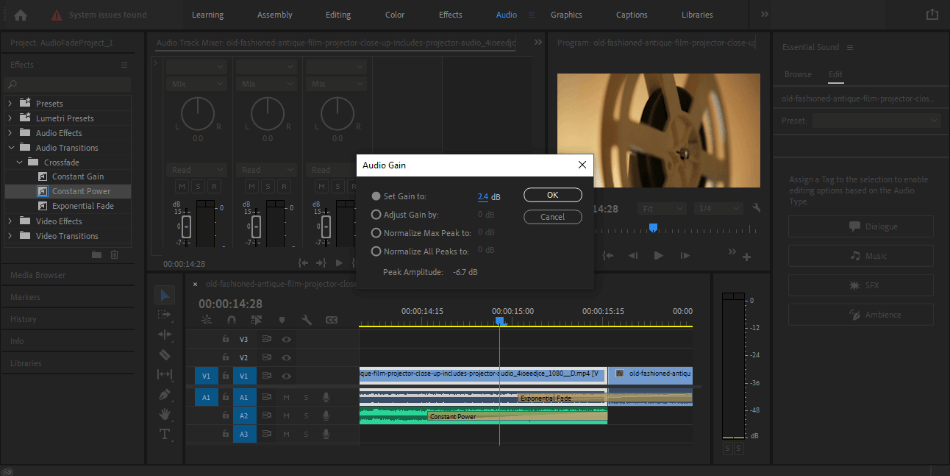 Adobe Premiere Set Audio Gain