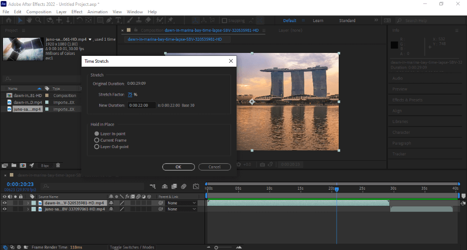 After Effects Editing Time Stretch To Be Slow