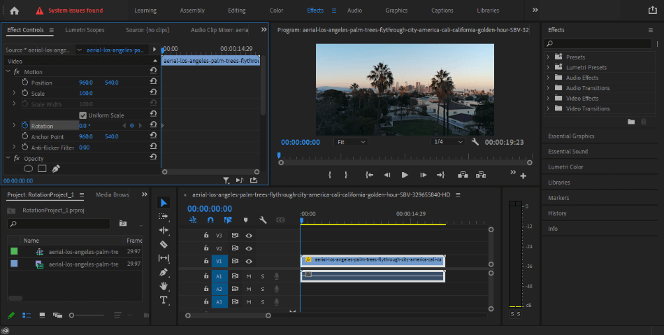 Adobe Premiere First Rotation Keyframe Applied
