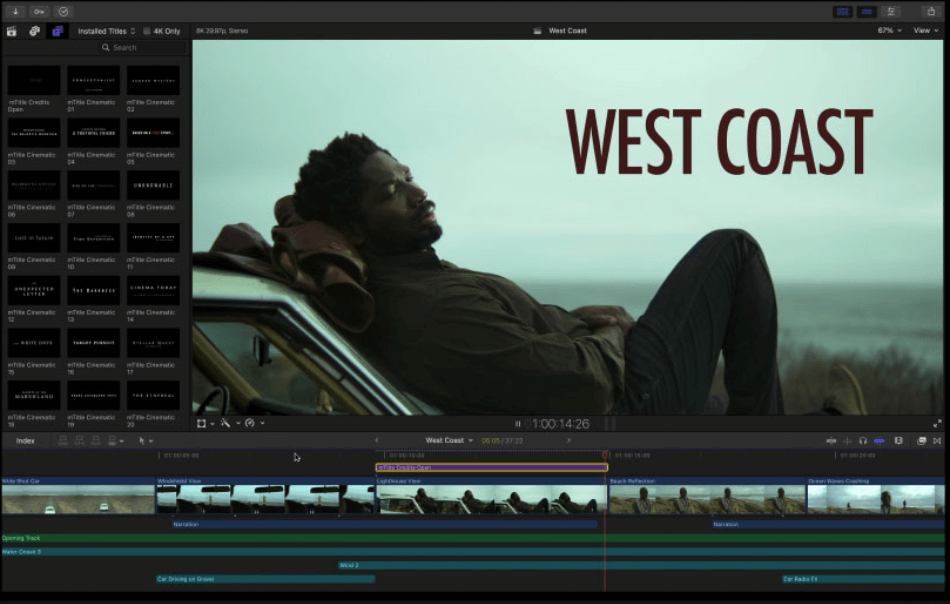Final Cut Pro adding titles to footage of a man on a car