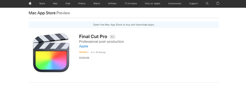 Final Cut Pro price on the Apple website