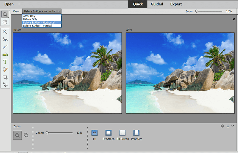 Photoshop Elements Comparing Two Photos of a Beach