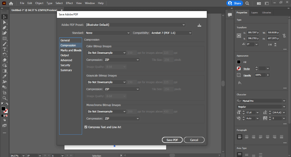 Adobe Illustrator PDF settings