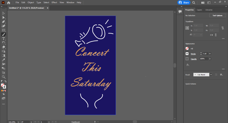 Illustrator interface for a concert poster