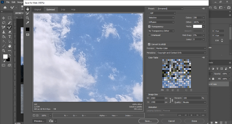 Photoshop output of sky as a GIF