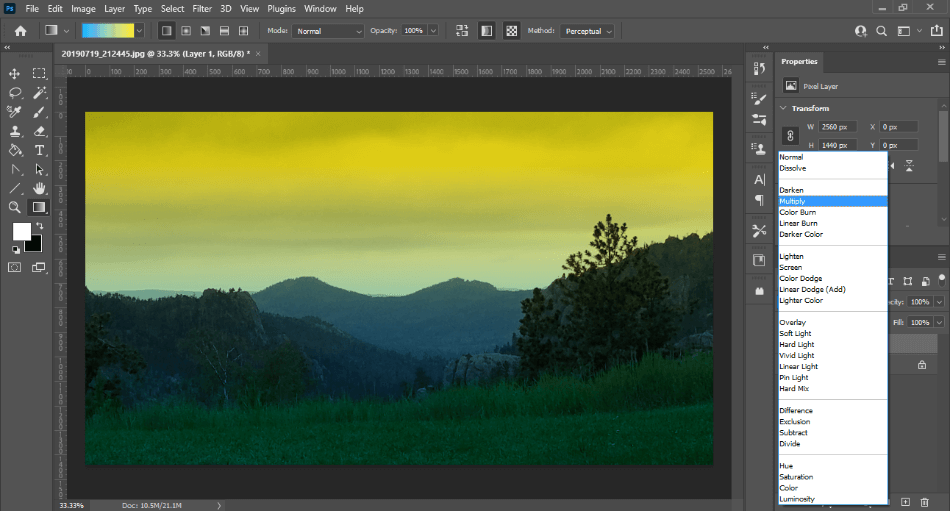 Photoshop tools for multiply gradient over a landscape