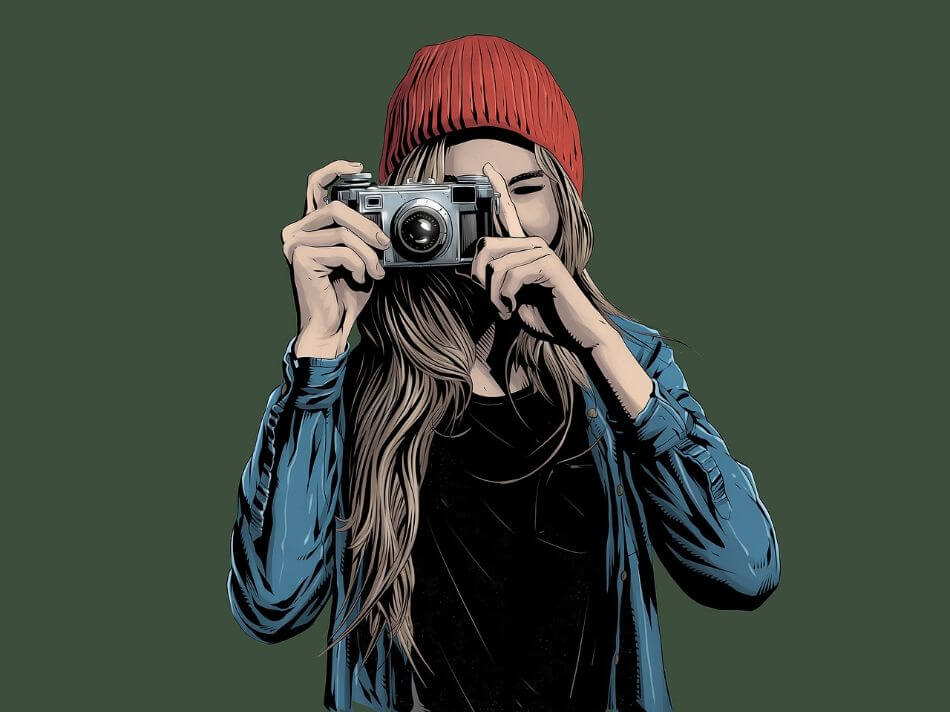 illustration of woman taking photograph with camera