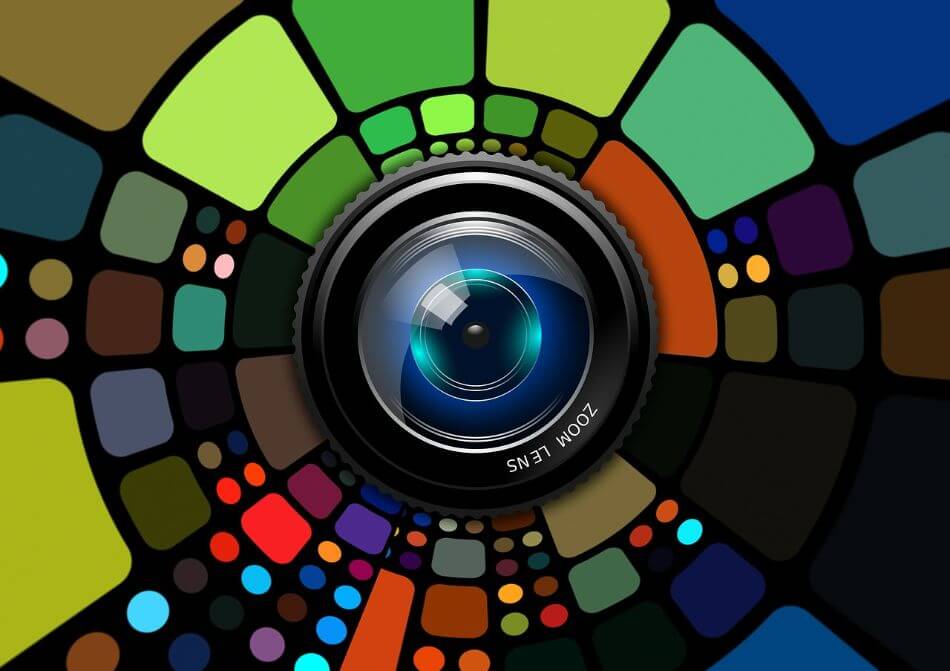 photography lens on colorful background