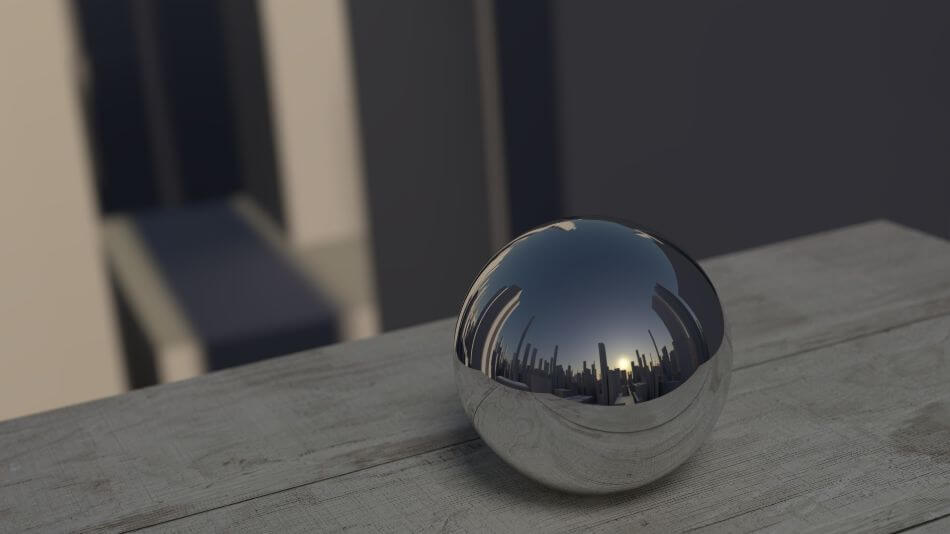3d ball reflecting on a table 