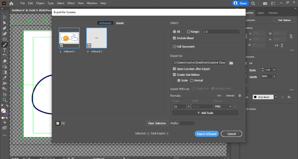 Adobe Illustrator export settings