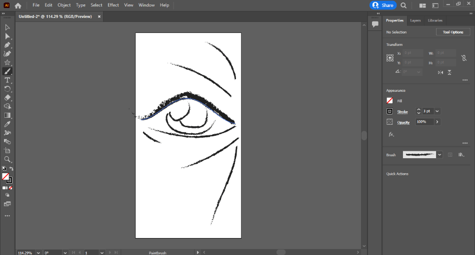 Adobe Illustrator paintbrush of eyeball on face