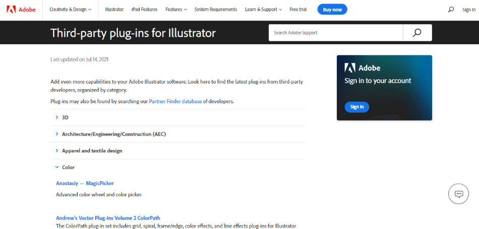 Adobe Illustrator plugins page
