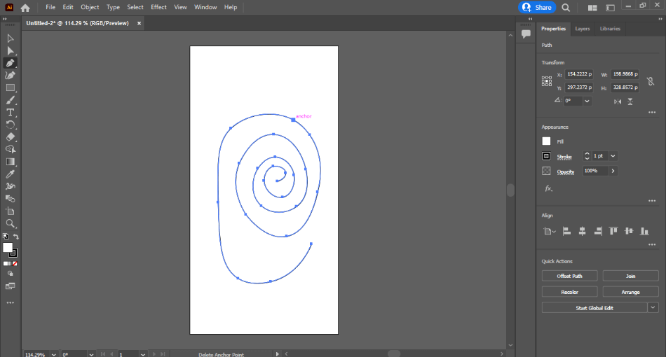 Adobe Illustrator spiral created with pen tool 