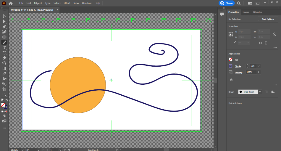 Adobe Illustrator video layout with circle and painted line
