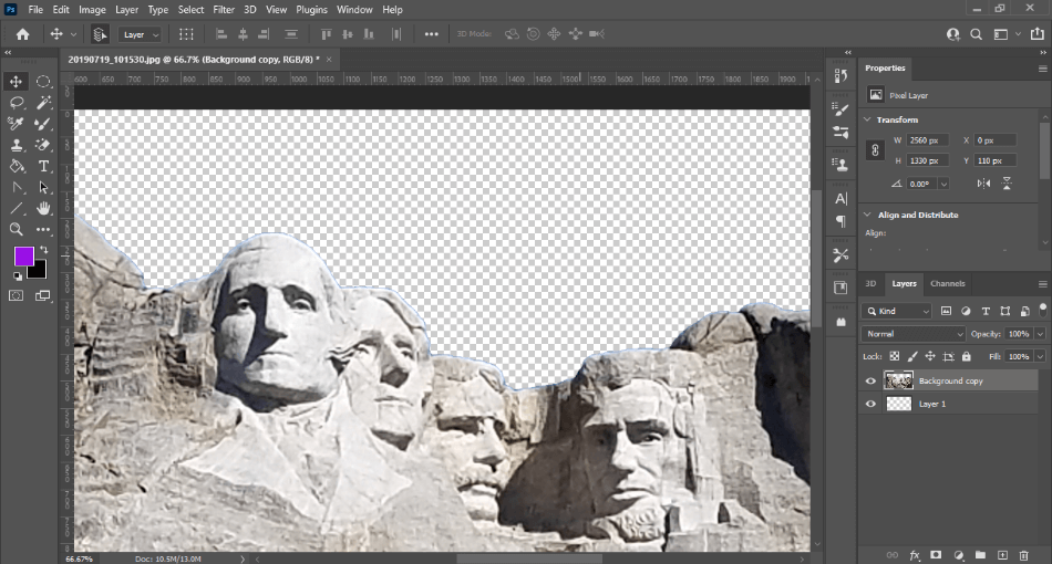 Adobe Photoshop removing background from Mount Rushmore