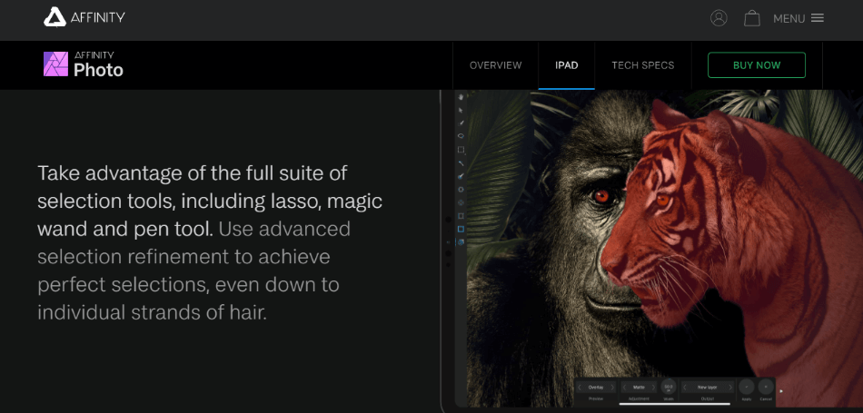 Affinity Photo ipad section on website