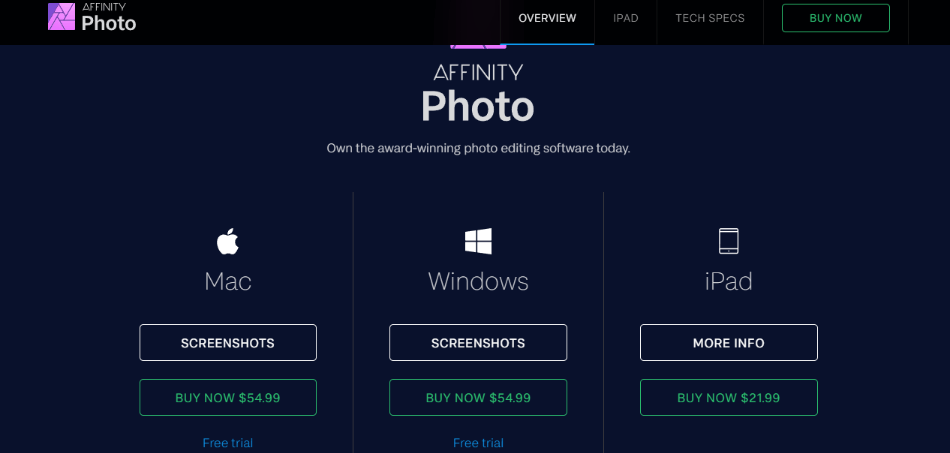 Affinity Photo pricing on website