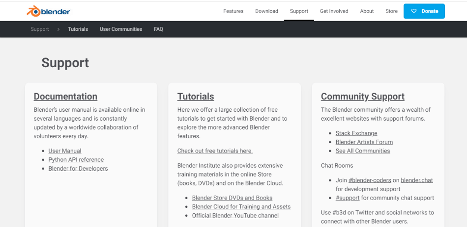 Blender support page