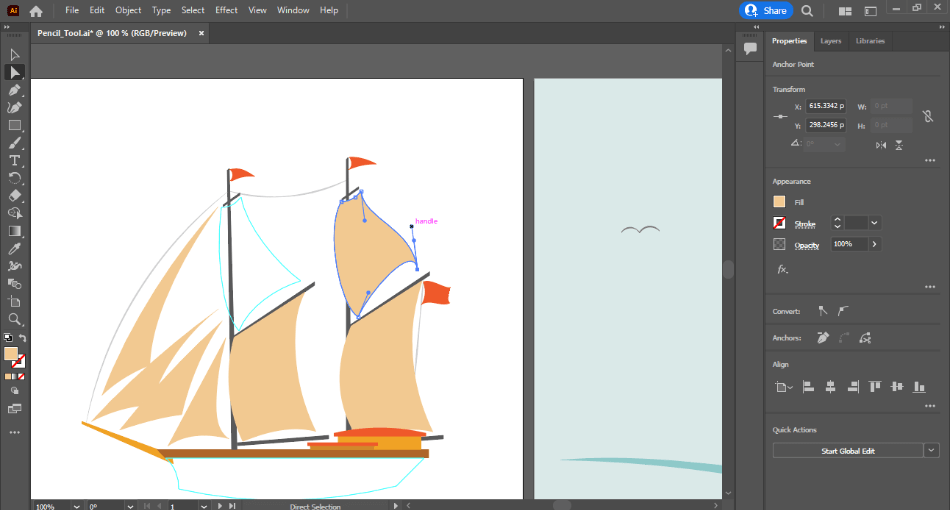 Illustrator boat with sails