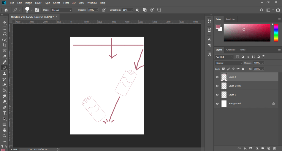 Photoshop draw an object on other different layer