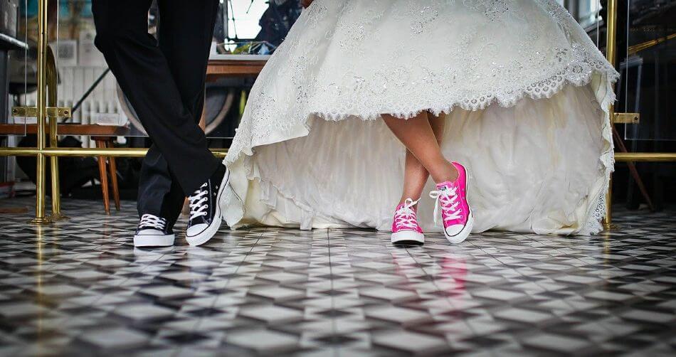 photograph of shoes from a bride and groom
