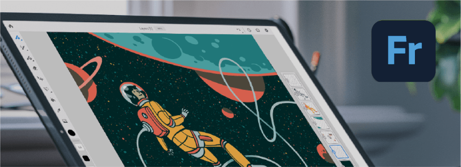 Adobe Fresco tablet with illustration of space