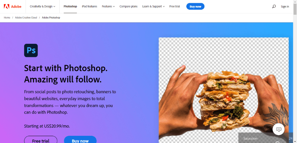 Photoshop Page on Adobe Website 1