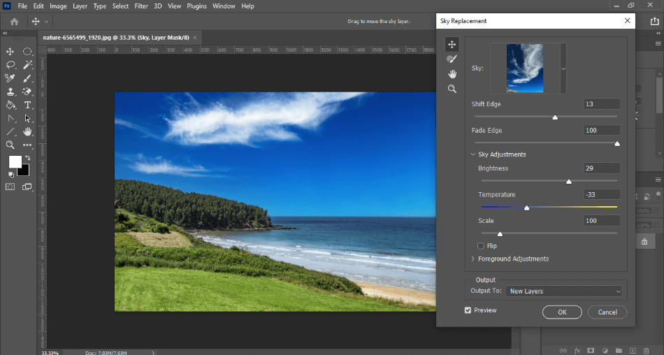 Photoshop replacing sky for a beach photo