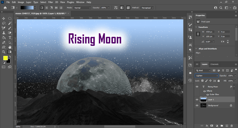 Photoshop CC rising moon with text