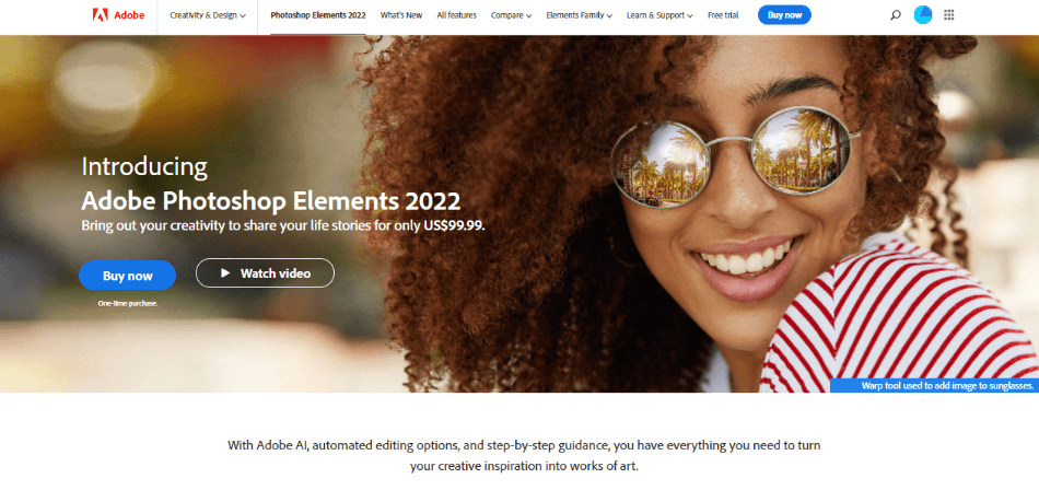 Photoshop Elements banner on Adobe website 1