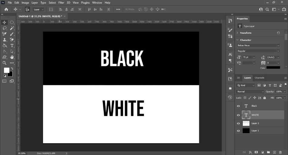 Photoshop black and white text on black and white background
