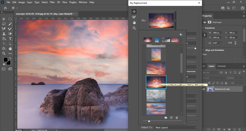Photoshop editing the sky of a mountain photo