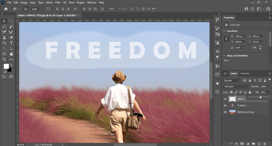 Photoshop picture of walking man with text reading Freedom