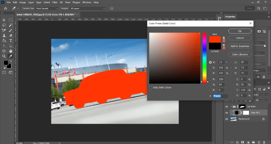 Photoshop Color Tutorial Car Fill Color Choice