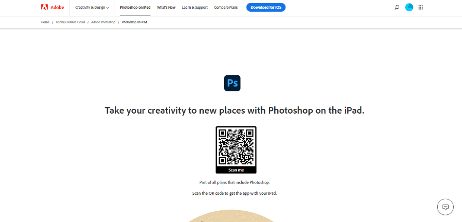 Adobe website Photoshop page for iPad 