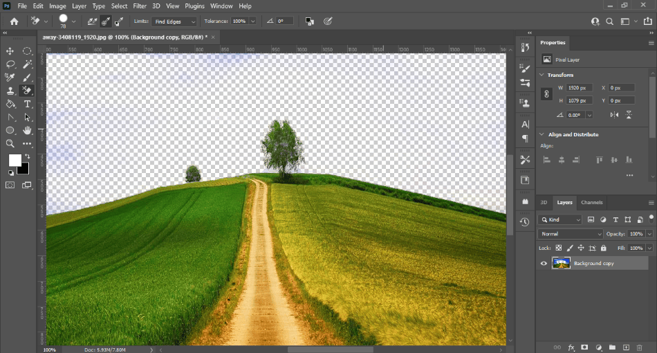Photoshop CC hill with removed background 