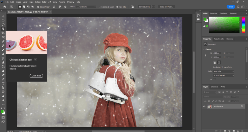 Photoshop girl with skates object selection tool