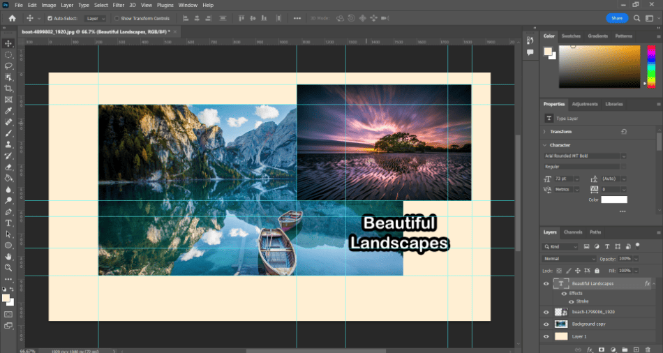 Photoshop images resized on canvas with guides and text 1 1