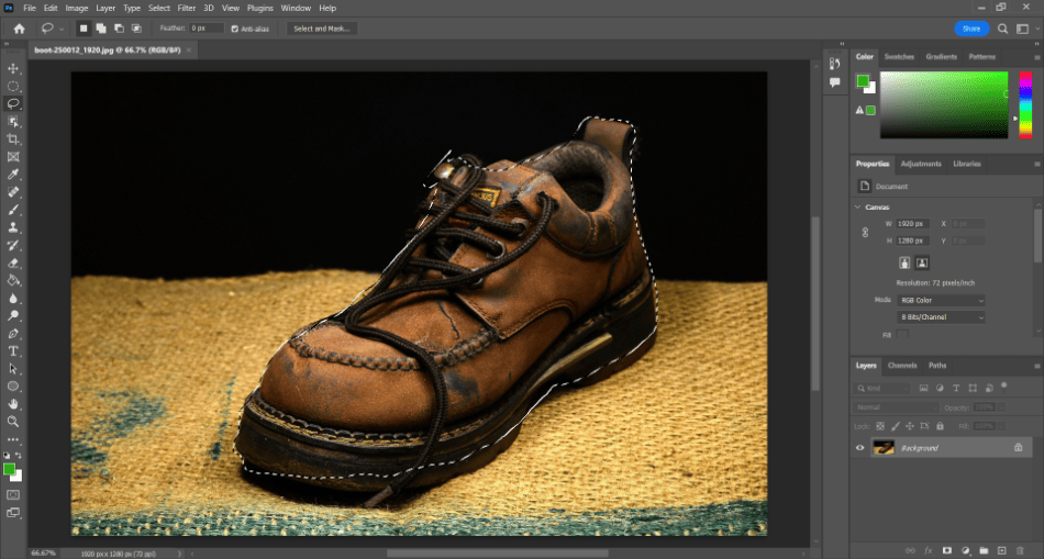 Photoshop leather shoe lasso tool drawn 1