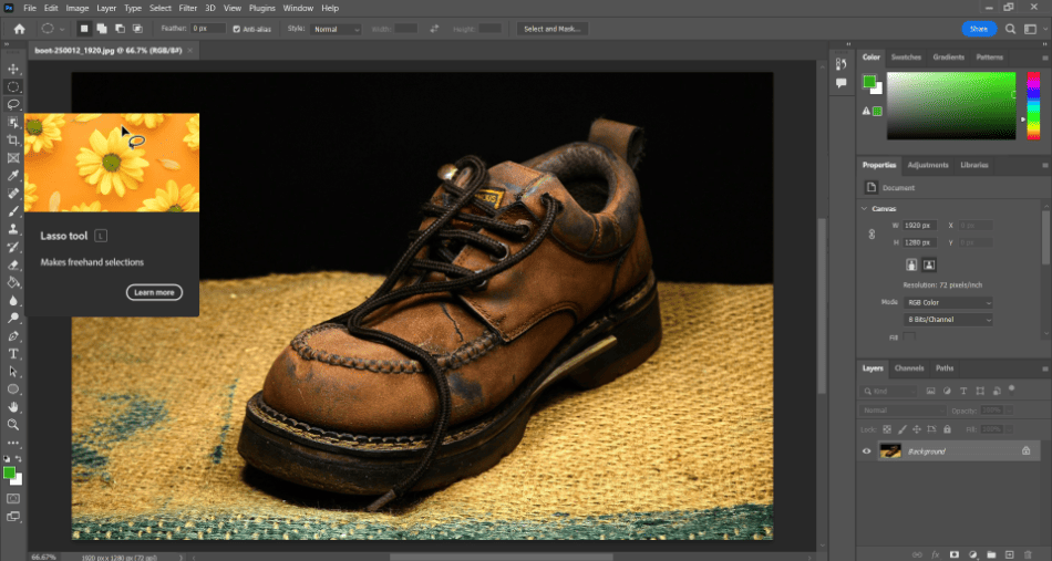 Photoshop leather shoe lasso tool select 1