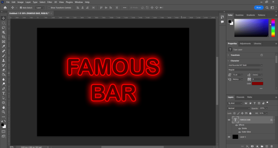 Photoshop neon sign text 
