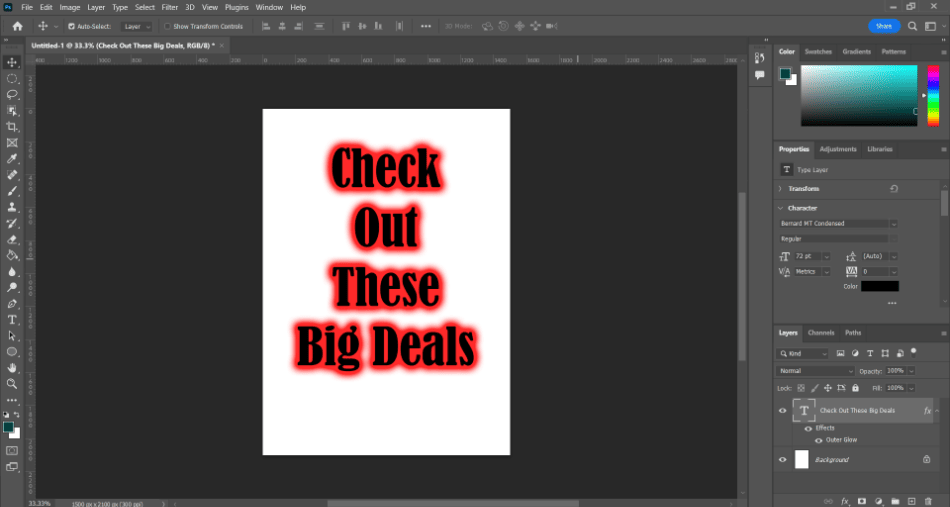Photoshop outer glow on text 