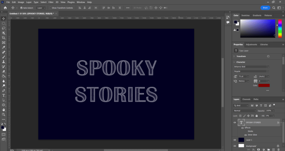 Photoshop spooky inner glow text 