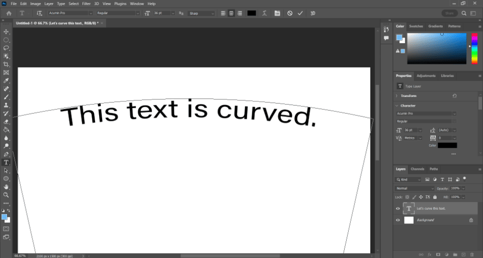 Photoshop text curved and edited with warp tools 1