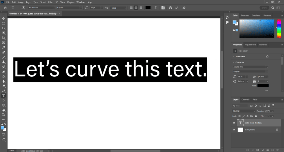 Photoshop text on one line 1 2