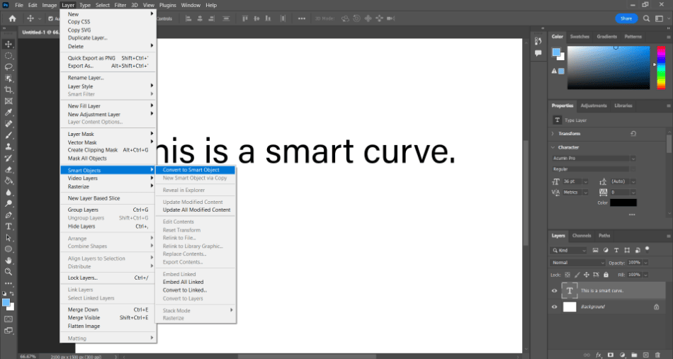 Photoshop text smart object conversion 1