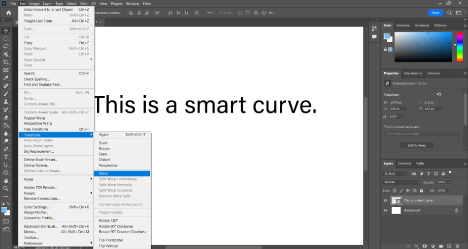 Photoshop text smart object warp select 1 1